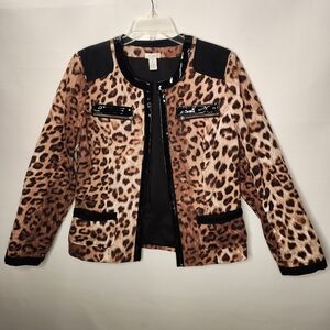 Chico's Jacket Leopard Print Mixed Media Brown and Black Blazer Size 8 Medium